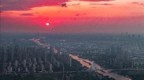 Urban Buildings Illuminated By The Setting Sun in Huai'an