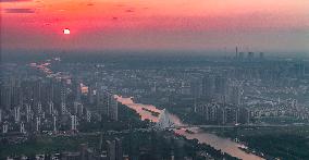 Urban Buildings Illuminated By The Setting Sun in Huai'an