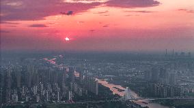 Urban Buildings Illuminated By The Setting Sun in Huai'an