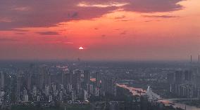 Urban Buildings Illuminated By The Setting Sun in Huai'an