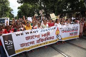 Women Are Participating In ''Journey Of Commitment'' Protest March In Kolkata