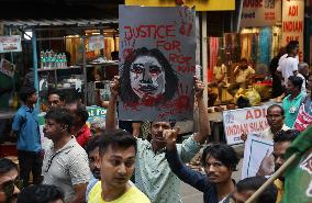 Activist Of Congress Party Take Part In A Protest In Kolkata Against The Rape And Murder Of A PGT Doctor