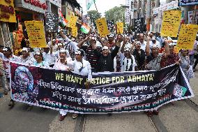 Activist Of Congress Party Take Part In A Protest In Kolkata Against The Rape And Murder Of A PGT Doctor