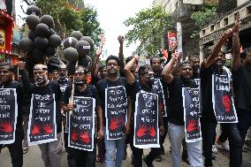 Activist Of Congress Party Take Part In A Protest In Kolkata Against The Rape And Murder Of A PGT Doctor