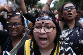 Activist Of Congress Party Take Part In A Protest In Kolkata Against The Rape And Murder Of A PGT Doctor