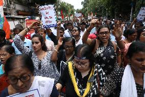 Activist Of Congress Party Take Part In A Protest In Kolkata Against The Rape And Murder Of A PGT Doctor