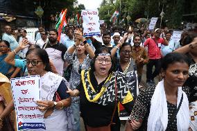 Activist Of Congress Party Take Part In A Protest In Kolkata Against The Rape And Murder Of A PGT Doctor