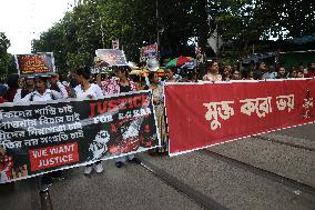 Citizens Are Participating In A Protest March In Kolkata, India