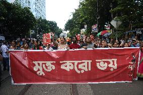 Citizens Are Participating In A Protest March In Kolkata, India