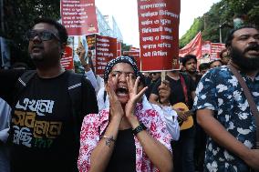 Citizens Are Participating In A Protest March In Kolkata, India