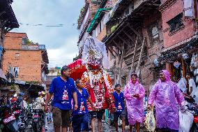 The Buddhist Community Display Effigies Of Dipankar Buddhas Statue In Bhaktapur, Nepal.