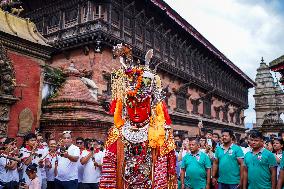 The Buddhist Community Display Effigies Of Dipankar Buddhas Statue In Bhaktapur, Nepal.