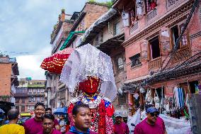 The Buddhist Community Display Effigies Of Dipankar Buddhas Statue In Bhaktapur, Nepal.