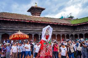 The Buddhist Community Display Effigies Of Dipankar Buddhas Statue In Bhaktapur, Nepal.