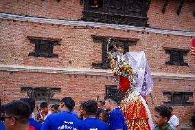 The Buddhist Community Display Effigies Of Dipankar Buddhas Statue In Bhaktapur, Nepal.