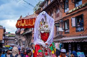 The Buddhist Community Display Effigies Of Dipankar Buddhas Statue In Bhaktapur, Nepal.