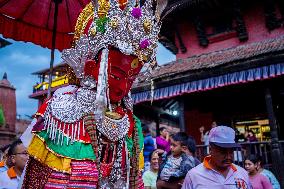 The Buddhist Community Display Effigies Of Dipankar Buddhas Statue In Bhaktapur, Nepal.