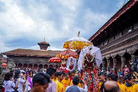 The Buddhist Community Display Effigies Of Dipankar Buddhas Statue In Bhaktapur, Nepal.