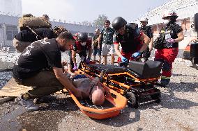 Firefighters work in Kharkiv