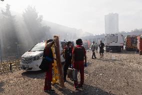 Firefighters work in Kharkiv