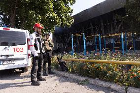 Firefighters work in Kharkiv