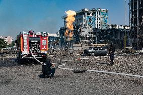 Firefighters work in Kharkiv