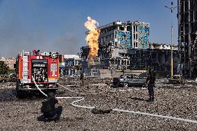 Firefighters work in Kharkiv