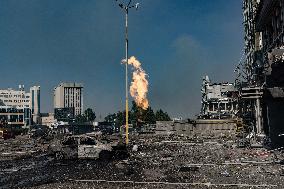 Firefighters work in Kharkiv