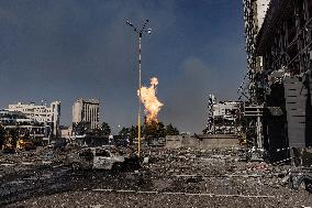 Firefighters work in Kharkiv