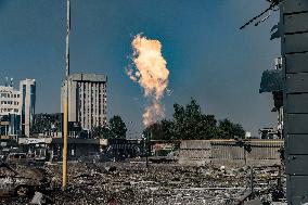 Firefighters work in Kharkiv