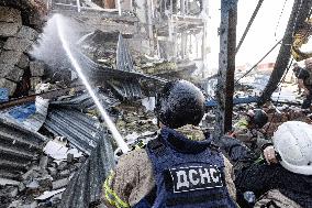 Firefighters work in Kharkiv