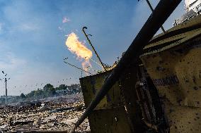 Firefighters work in Kharkiv