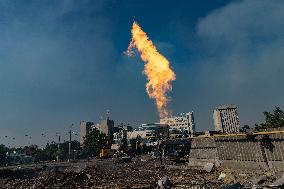 Firefighters work in Kharkiv