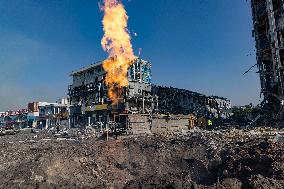 Firefighters work in Kharkiv