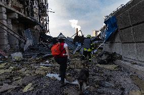 Firefighters work in Kharkiv