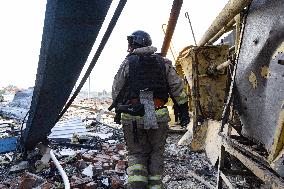 Firefighters work in Kharkiv