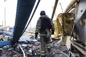 Firefighters work in Kharkiv