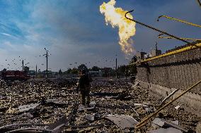 Firefighters work in Kharkiv