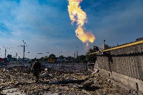 Firefighters work in Kharkiv