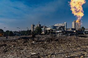 Firefighters work in Kharkiv