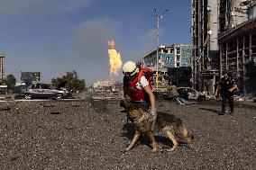 Firefighters work in Kharkiv