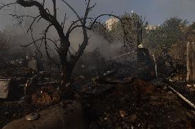 Firefighters work in Kharkiv