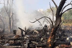 Firefighters work in Kharkiv