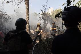 Firefighters work in Kharkiv