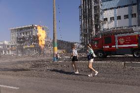 Firefighters work in Kharkiv