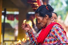 Hindu Devotees Offering Ritual On Father's Day In Bhaktapur, Nepal.