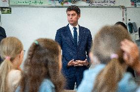 PM Attal Visits A Primary School - Issy les Moulineaux