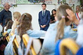 PM Attal Visits A Primary School - Issy les Moulineaux