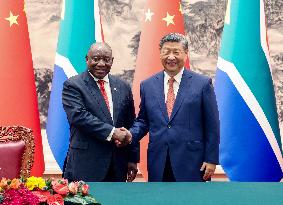 Xi Jinping And Cyril Ramaphosa Sign Documents - Beijing