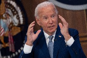 President Joe Biden makes remarks at the kickoff event of the Investing in America content series